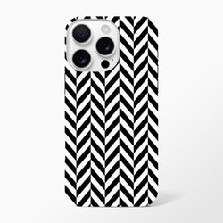 Black and white herringbone geometric iPhone case with tough dual-layer shock absorption and precise camera cutouts for model 13-16.