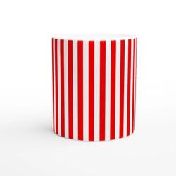 Red Stripe Ceramic Mug with candy-cane stripes, retro coffee cup with a comfy grip for daily coffee or tea.