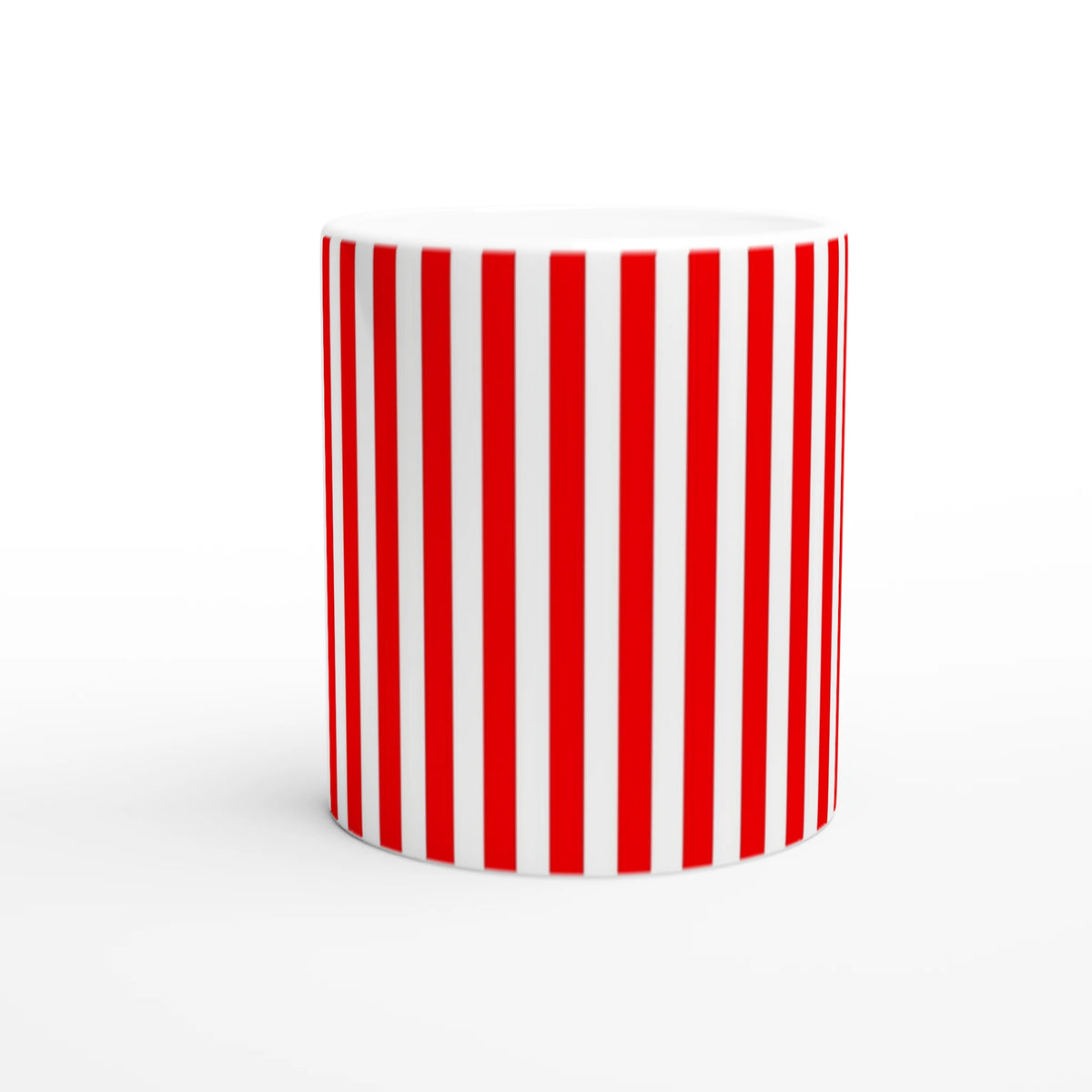 Red Stripe Ceramic Mug with candy-cane stripes, retro coffee cup with a comfy grip for daily coffee or tea.
