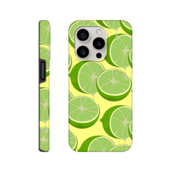 Green lime slice pattern phone case with dripping juice design. Fresh citrus cover for iPhone 13-16 impact protection and streetwear style.