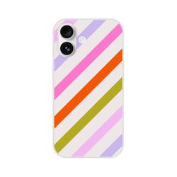 Pastel rainbow diagonal-striped iPhone case for iPhone 13-16 with a slim, matte finish.