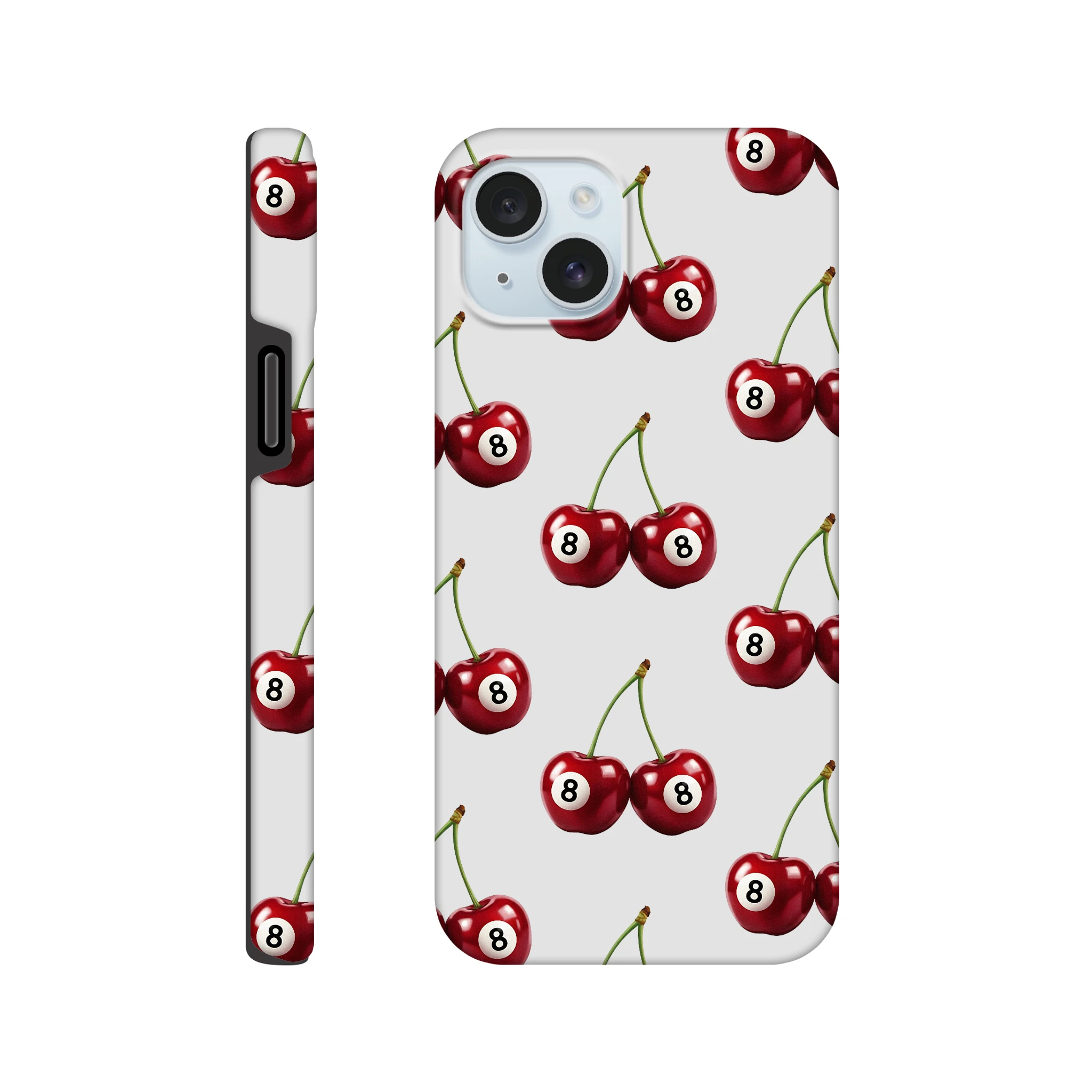 Lucky Cherries tough protective iPhone case with red cherry pattern, glossy dual-layer print for iPhone 16-13