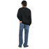 Back view of a person wearing a black Car Jumper JDM sweatshirt and blue jeans.