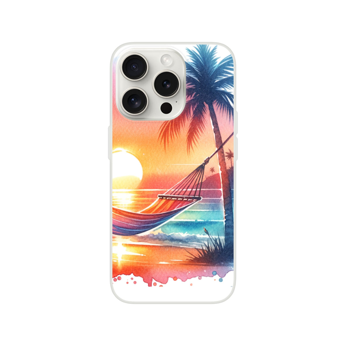 Tropical Beach Sunset iPhone case with palm trees and hammock for iPhone 16/15/14/13 - slim protective cover