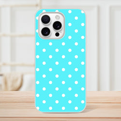 Retro aqua blue and white polka dot iPhone case with matte finish, slim TPU protection, and shock-absorbing cushion for daily resilience.