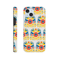 Floral wraparound dual-layer protective case with glossy finish for iPhone 16/15/14/13.