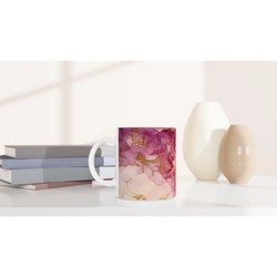 Pink Marble Mug with blush rose gold abstract ceramic design, perfect for daily coffee or tea.