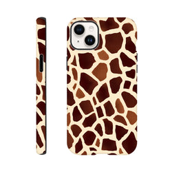 Tough giraffe print iPhone case featuring a bold safari animal pattern that wraps around edges for wild streetwear style protection.