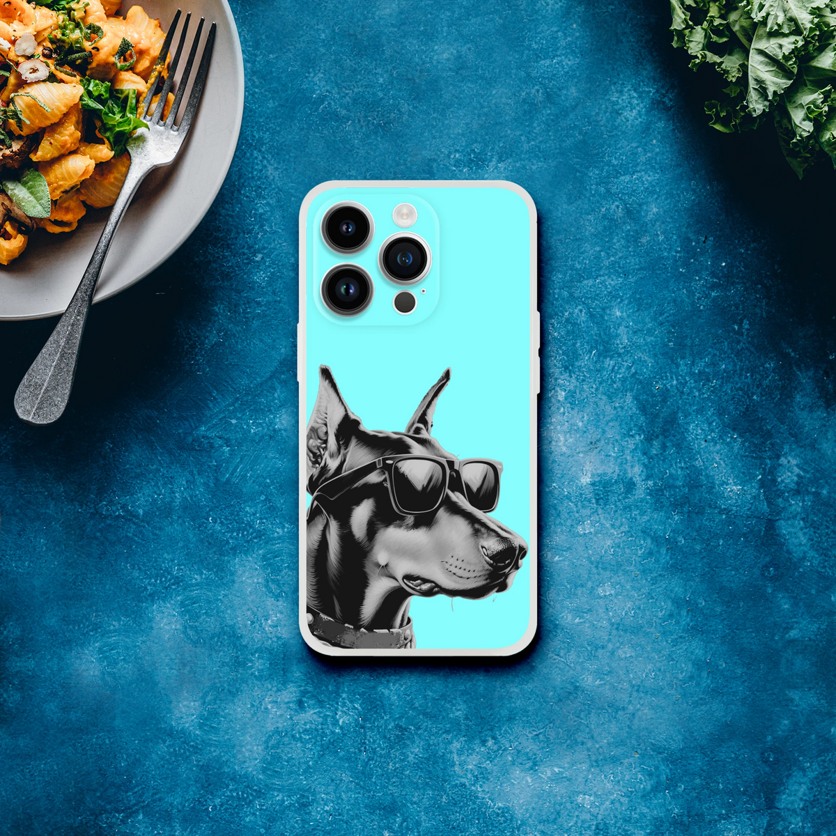 Cool Dog iPhone Case (13-16) retro turquoise; slim, flexible frame, matte finish, lightweight, shock-absorbing TPU