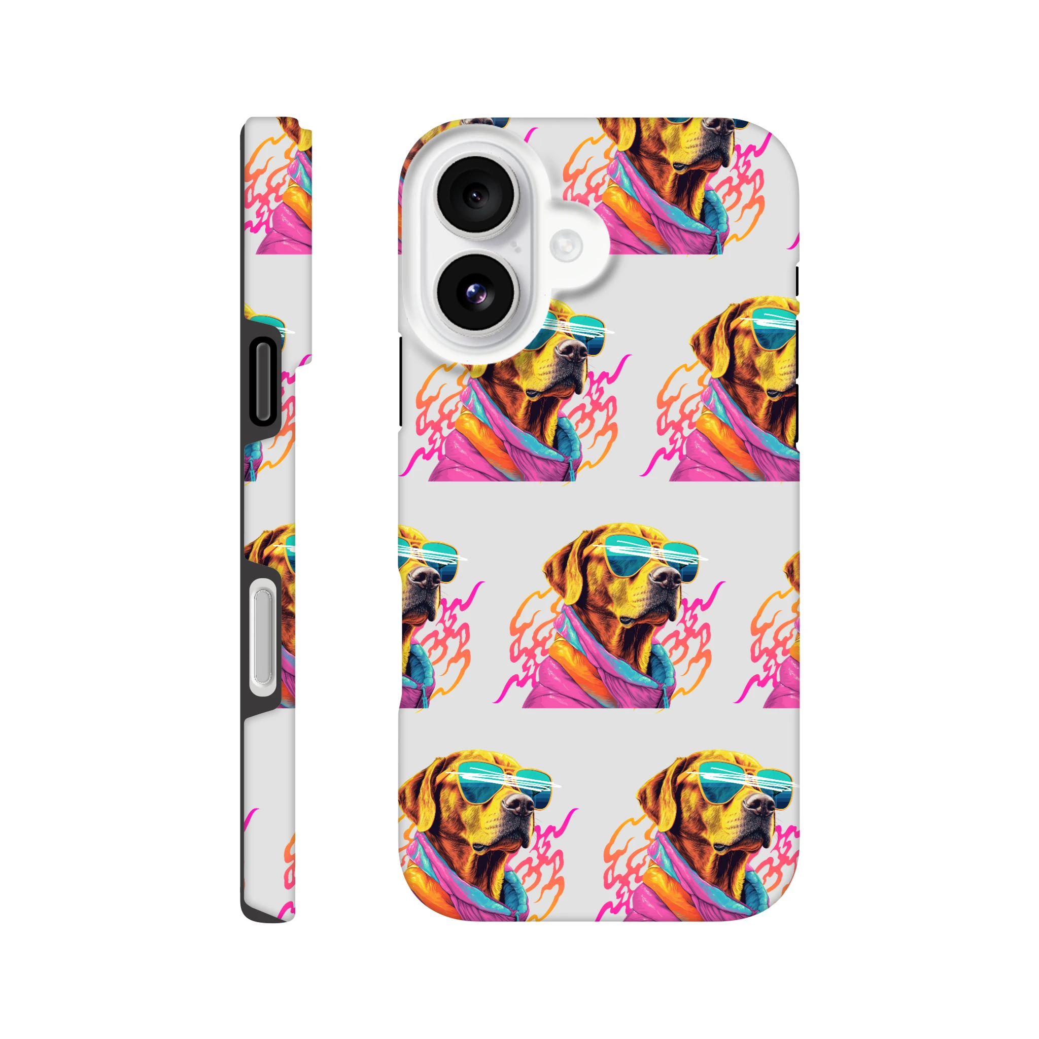 Cool dog-print tough protective phone case with wraparound print for iPhone 16/15/14/13, glossy dual-layer design