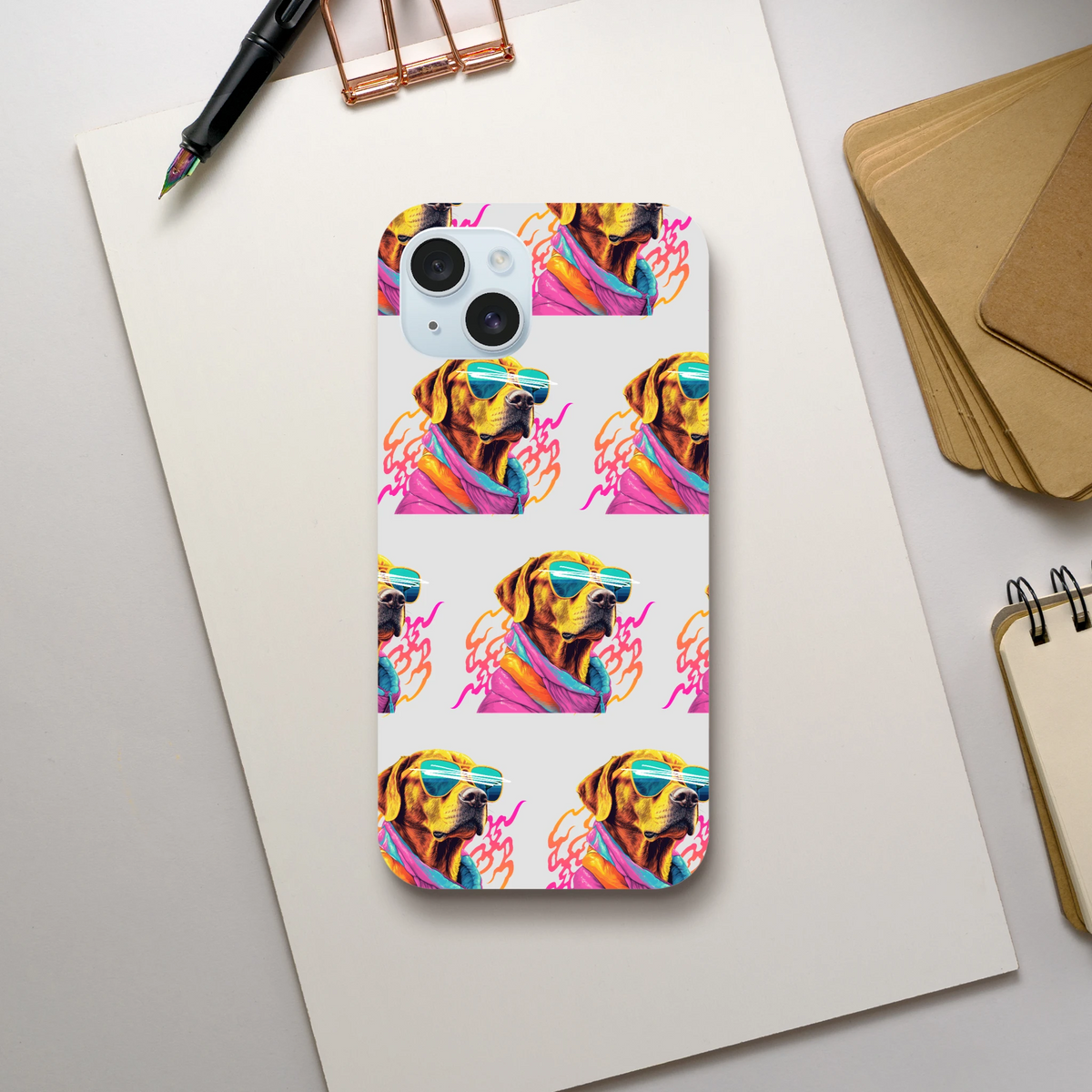 Dog-pattern tough protective phone case with wraparound print for iPhone 16-13