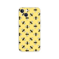 Yellow iPhone case featuring a cute honey bee pattern for iPhone 13–16.