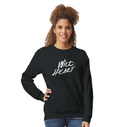 Model wearing Cute Wild Heart sweatshirt, a cozy slogan top for women, casual streetwear look.