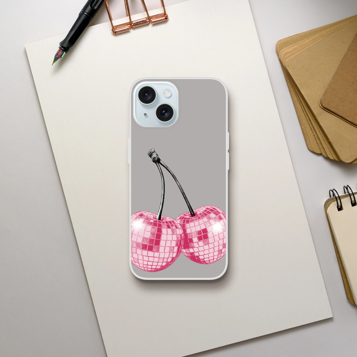 Y2K Glitter Cherries iPhone Case for iPhone 13-16 with retro aesthetic cherry design.