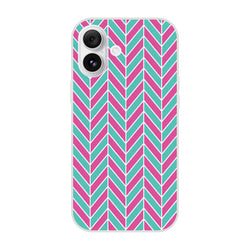 Pink and turquoise herringbone iPhone case with geometric chevron pattern for models 13-16.
