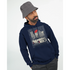 Navy Car Jumper JDM Hoodie with urban cityscape and white sports car under a red sun.