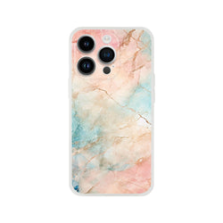 Pastel marble peach and aqua iPhone case for iPhone 13–16 with abstract pattern and triple-camera back