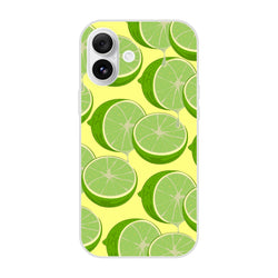 Lime-slice patterned iPhone case for 13–16 with a bright yellow background and bold green lime graphics.