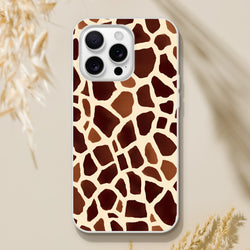 Brown giraffe-print iPhone case for iPhone 13–16, safari animal design.