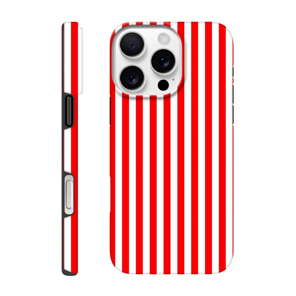 Retro red and white vertical stripe tough iPhone case offering rugged protection with a bold wraparound design for daily carry.