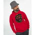 Man wearing a red Grizzly Bear hoodie with roaring bear graphic, sunglasses, and gold chain.