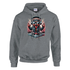 Gray men's hoodie with a soft cotton-poly blend and a DJ Bear graphic, headphones, turntable.