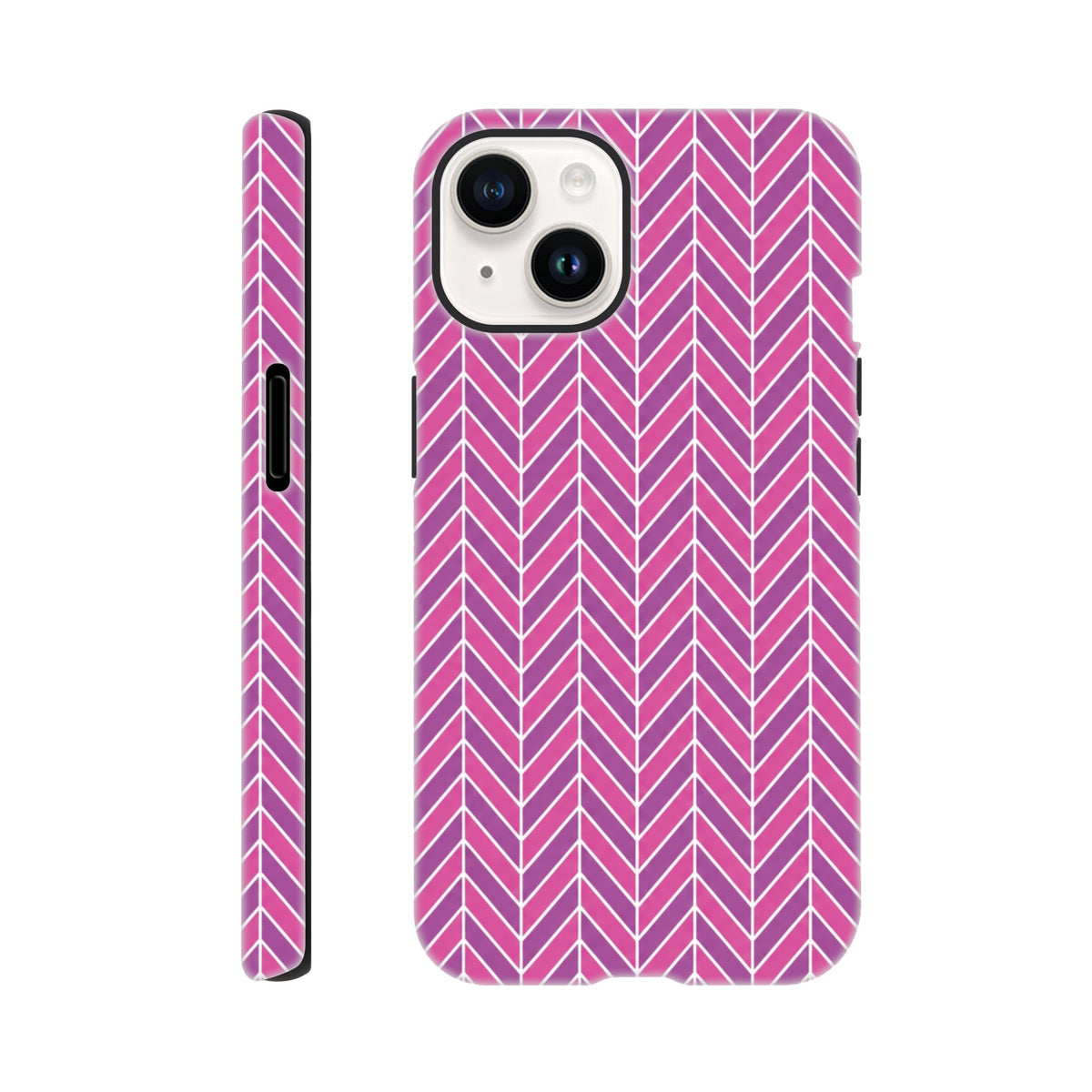 Pink herringbone geometric iPhone case with dual-layer shock absorption for reliable daily impact resistance.