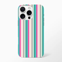 Retro pink and aqua vertical striped tough iPhone case with vintage aesthetic for daily carry protection.