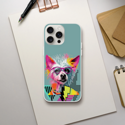 Funny Dog iPhone Case (13-16) Retro Dog Aesthetic teal case featuring a colorful dog illustration wearing glasses