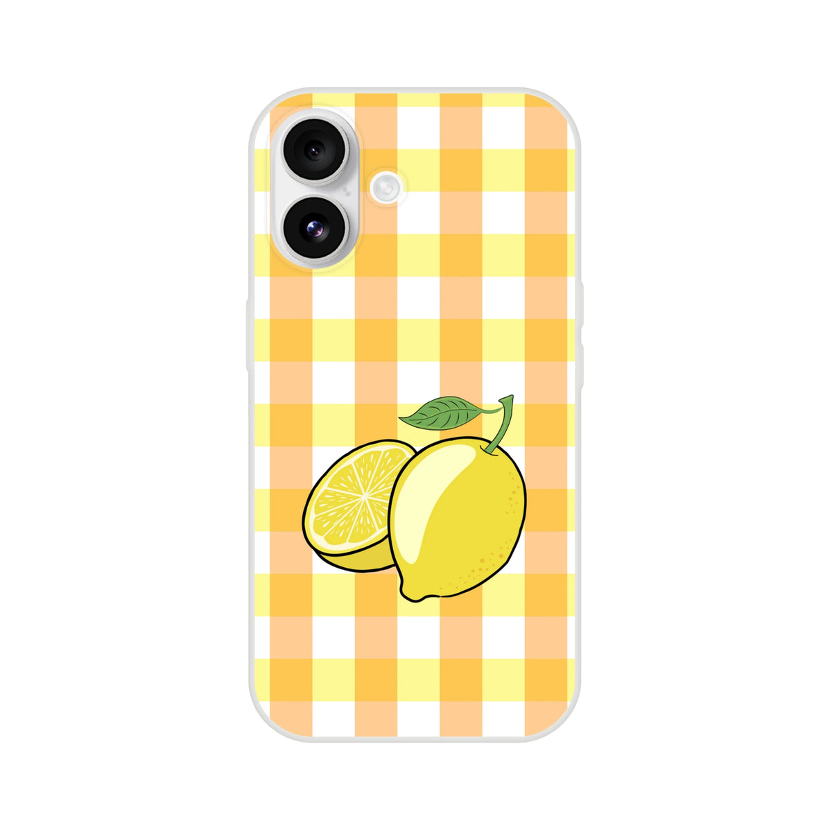 Yellow lemon gingham iPhone case with lemon slices for iPhone 13-16.