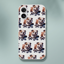 Clear slim Bulldog skateboard case for iPhone 13–16; flexible, durable protection with frosty texture.