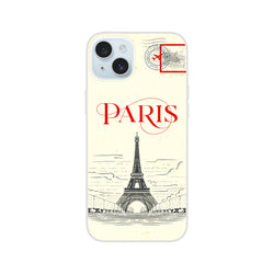 Vintage Paris postcard iPhone case with Eiffel Tower design and postal stamp motif