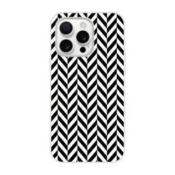 Black and white geometric herringbone iPhone case with crisp matte finish and shock-absorbing TPU protection for models 13 through 16.