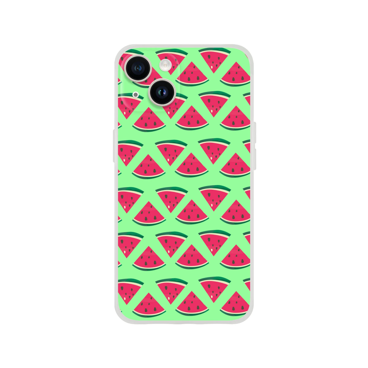 Cute summer watermelon pattern iPhone case with red slices on light green background, slim matte finish phone cover