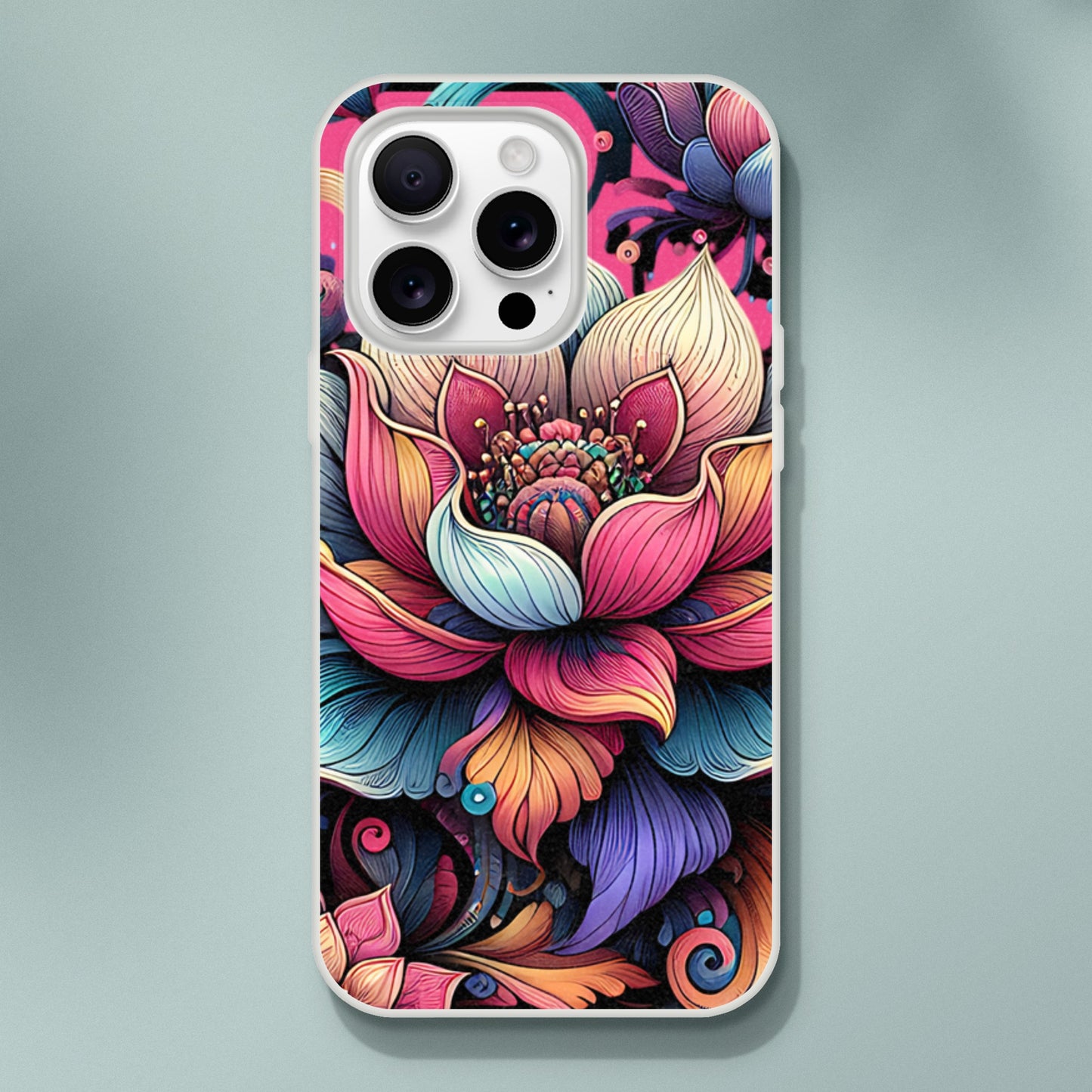 iPhone case with a colorful floral design on a gray background 21