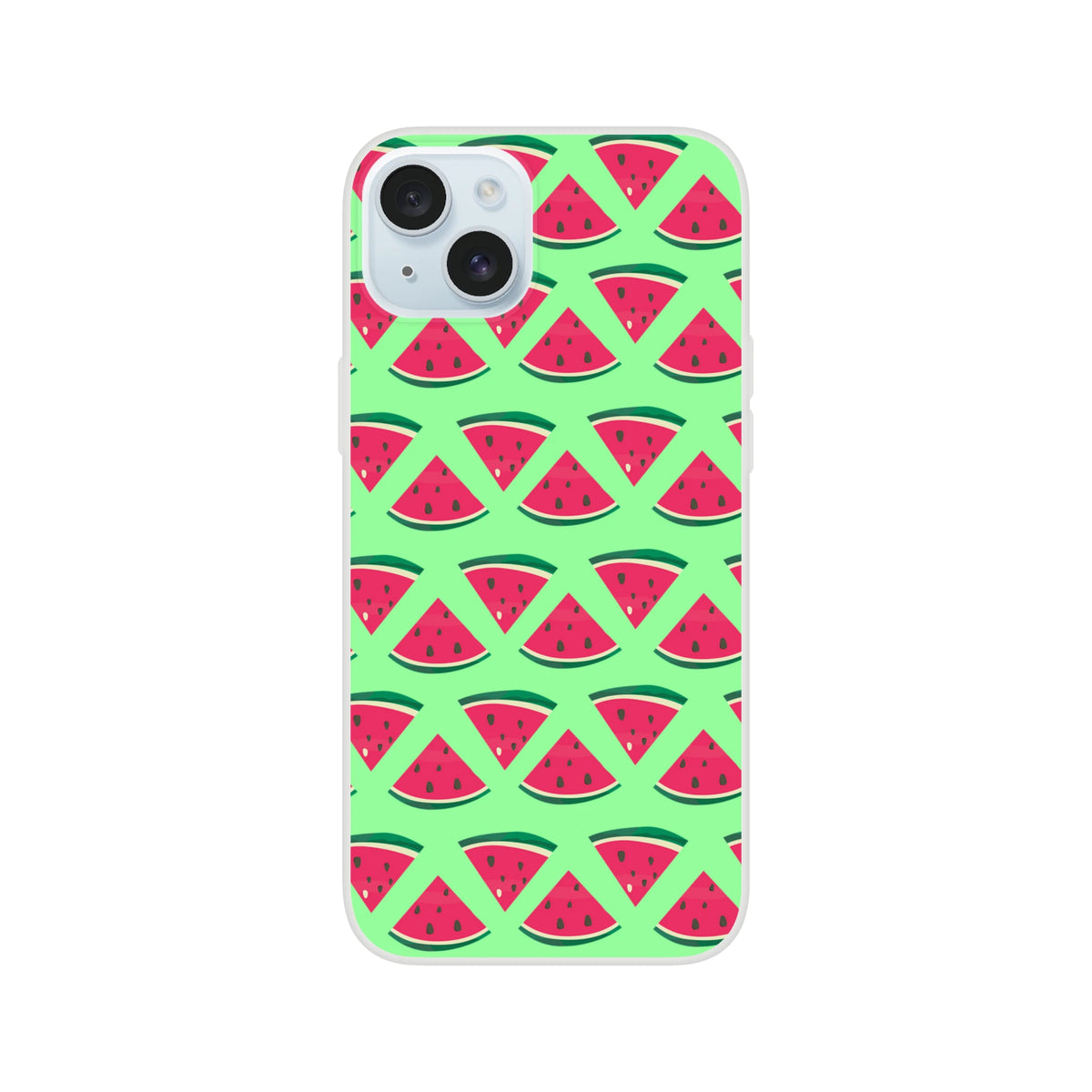 Cute summer watermelon pattern phone case with red slices on mint green background, slim matte finish protective cover for iPhone.