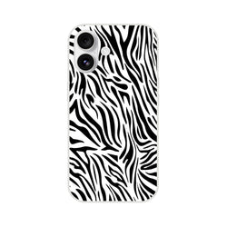 Black and white zebra print iPhone case for 13-16, bold Y2K animal aesthetic with a durable print that stays sharp.
