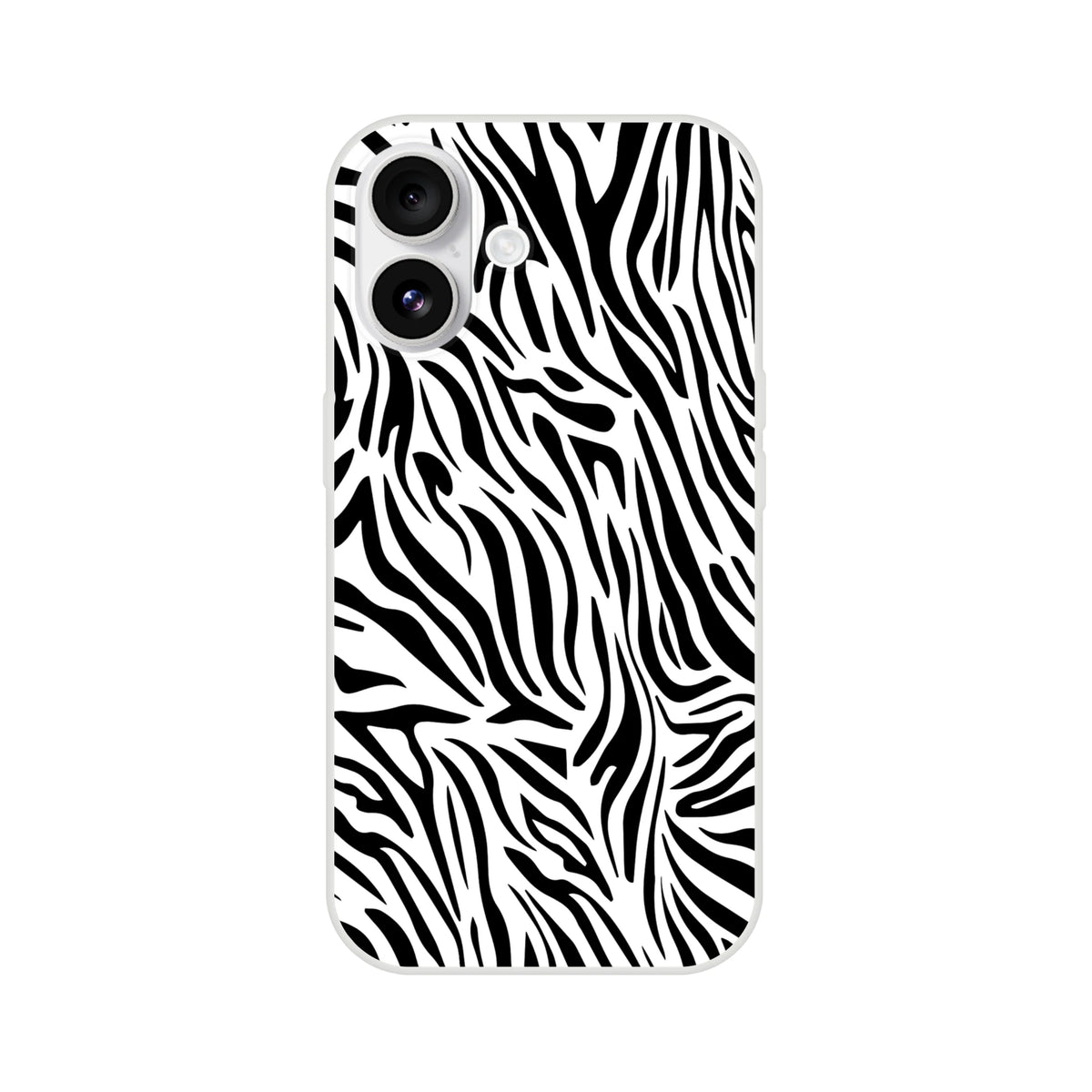 Black and white zebra print iPhone case for 13-16, bold Y2K animal aesthetic with a durable print that stays sharp.