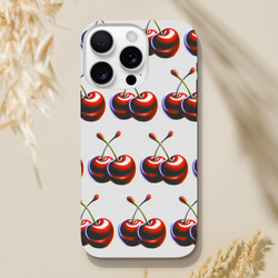 Cherries pattern tough protective iPhone case with dual-layer wraparound design for iPhone 16–13.