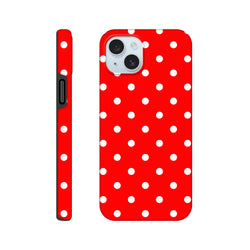 Red and white polka dot tough iPhone case featuring a cute vintage glossy wraparound design for drops and scuffs.