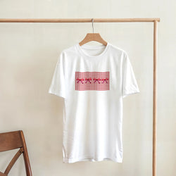 White Coquette aesthetic tee with red gingham bow graphic on hanger