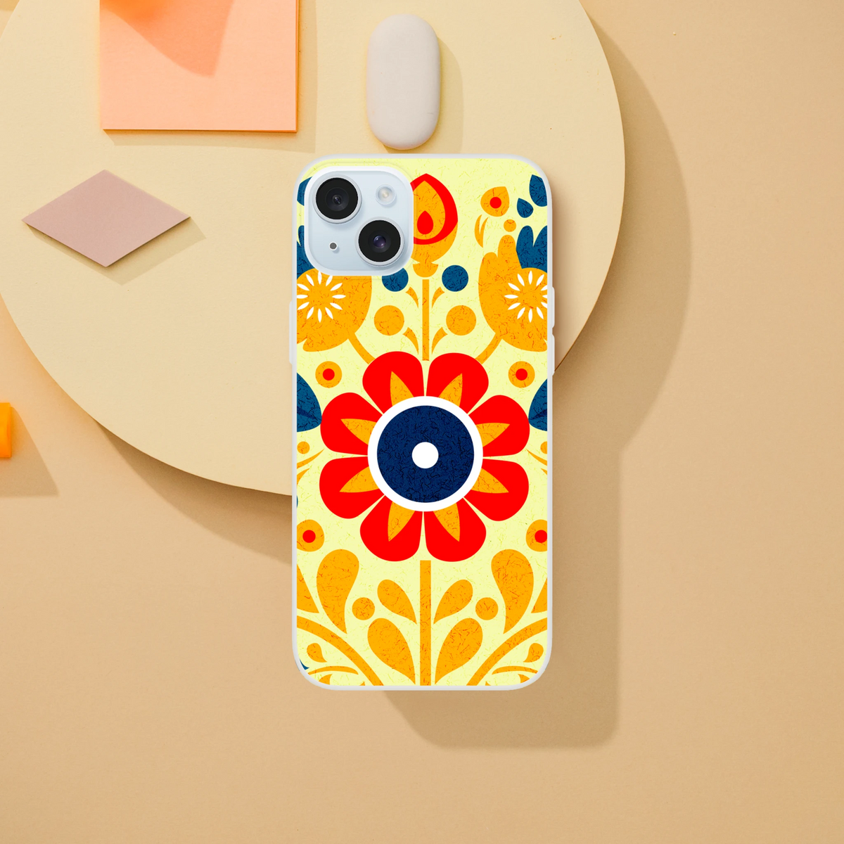 Vintage floral iPhone case for 13-16, retro botanical print with slim matte finish.
