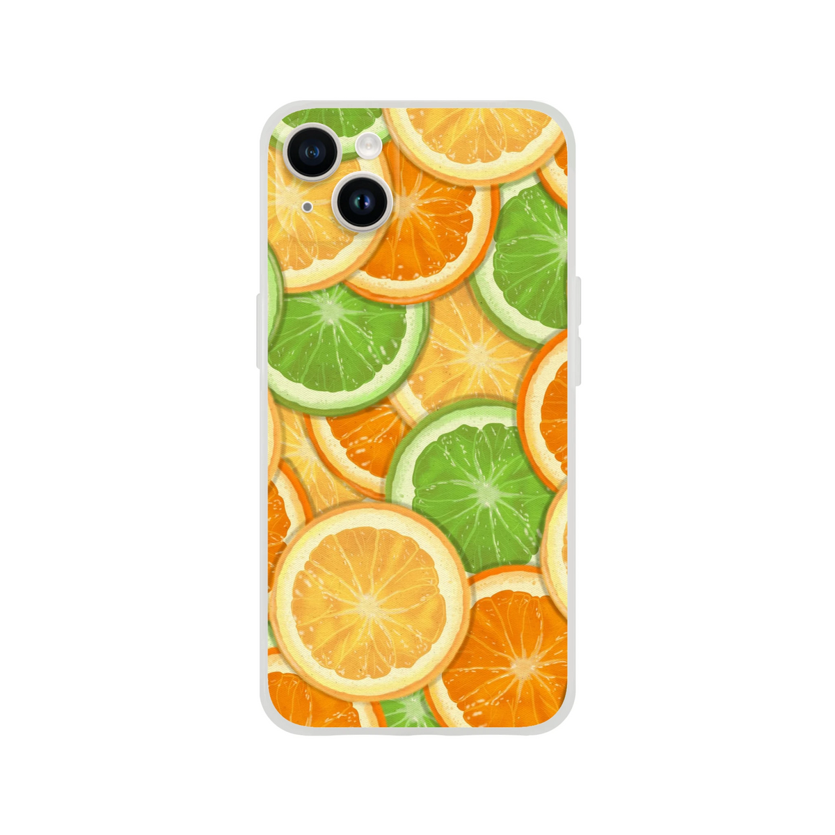 Cute citrus fruit iPhone case for 13-16 with orange, lemon, and lime slices in a tropical aesthetic.