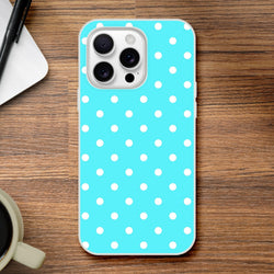 Retro aqua blue and white polka dot iPhone case with matte finish and shock-absorbing TPU protection for daily commutes.