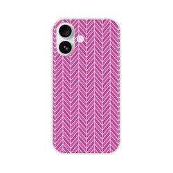Pink herringbone iPhone case with geometric chevron pattern in gradient magenta and purple tones for models 13-16.
