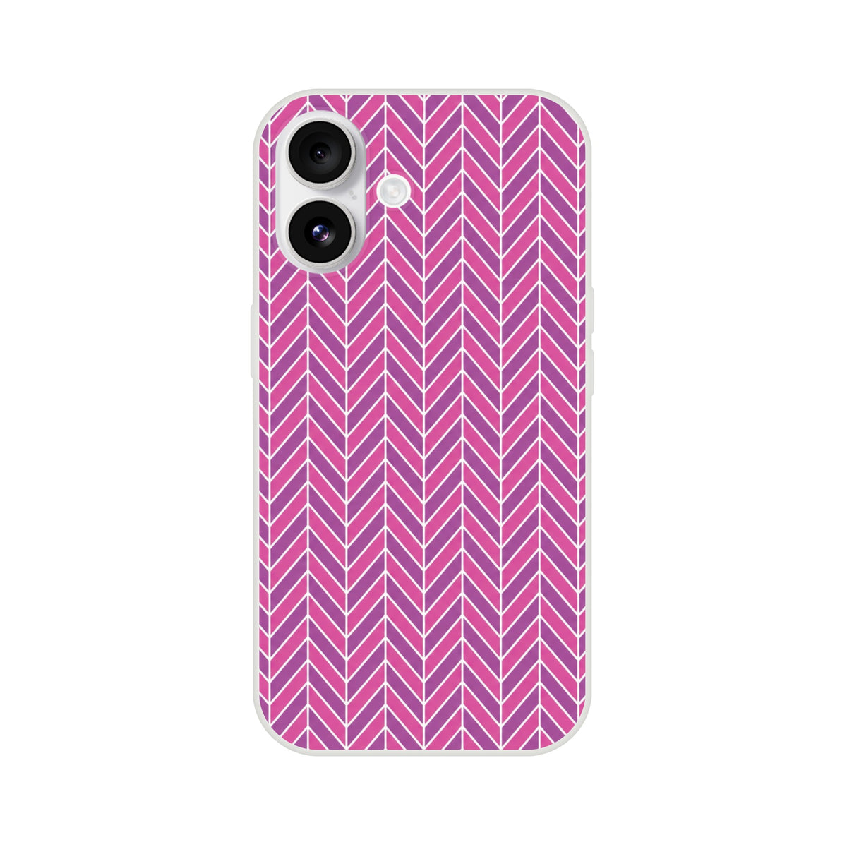 Pink herringbone iPhone case with geometric chevron pattern in gradient magenta and purple tones for models 13-16.