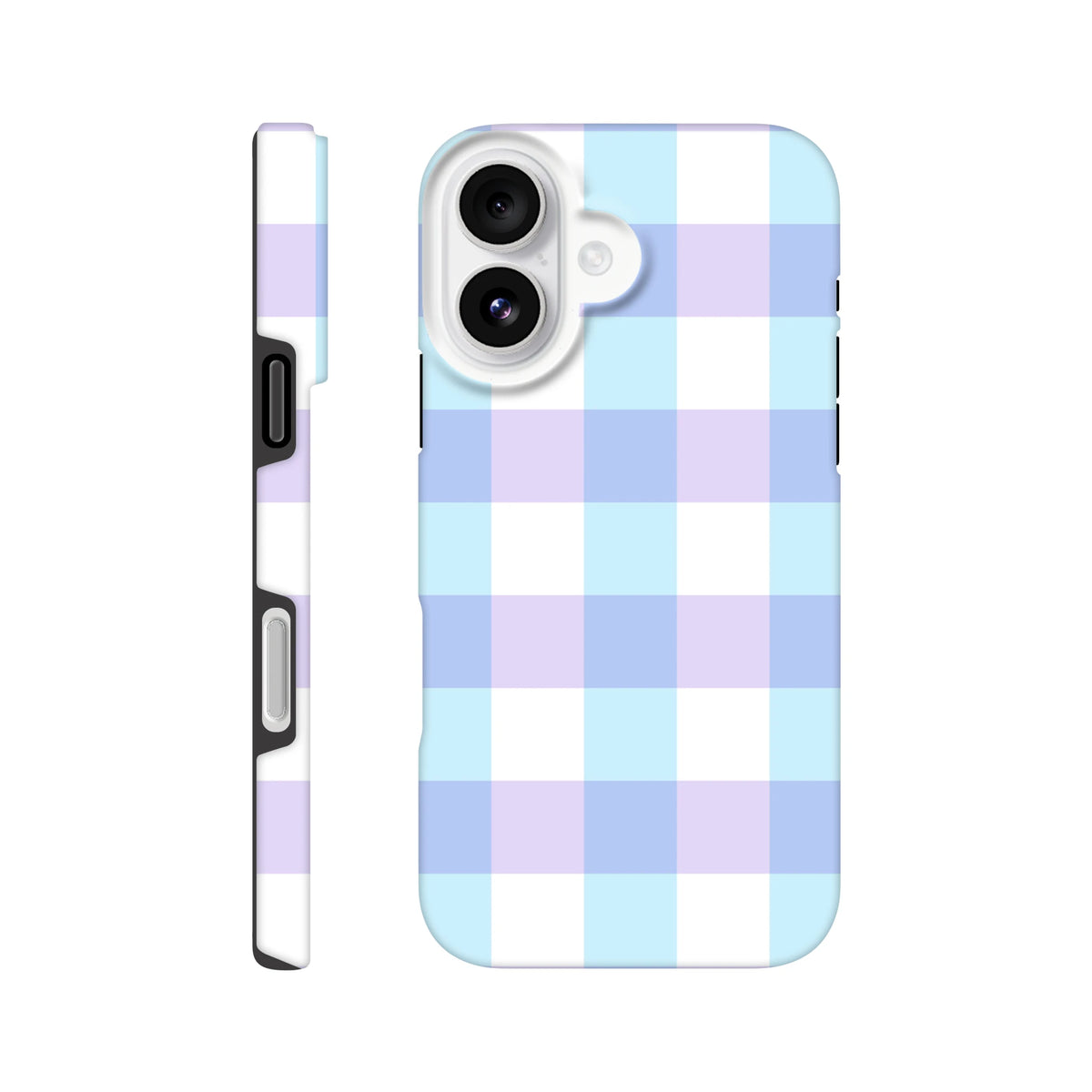 Pastel blue and lavender gingham tough iPhone case with shock-absorbing checkered cover for streetwear style protection.