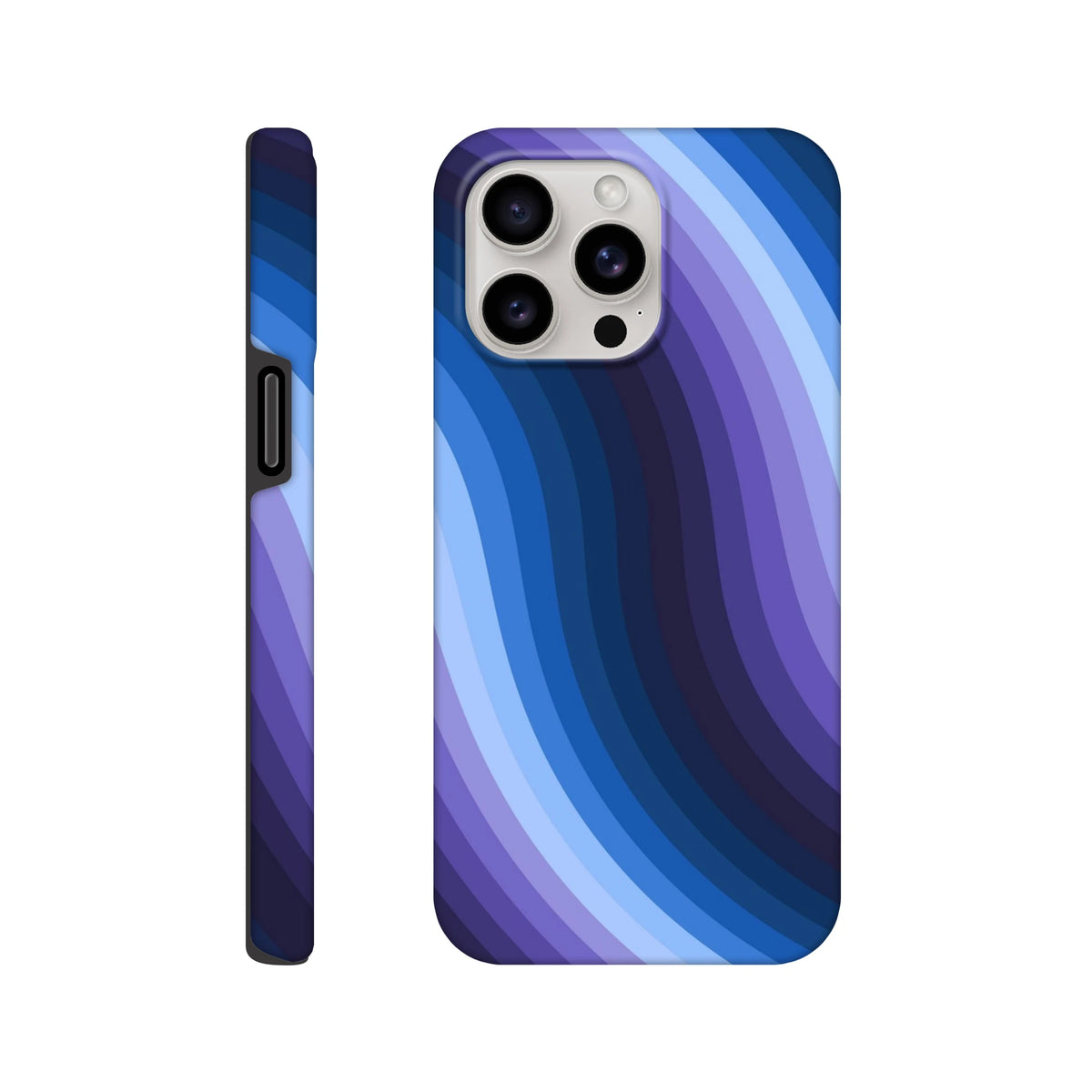 Blue retro wave iPhone case featuring Y2K wavy stripes and a tough protective design with reinforced guard rails for impact resistance.