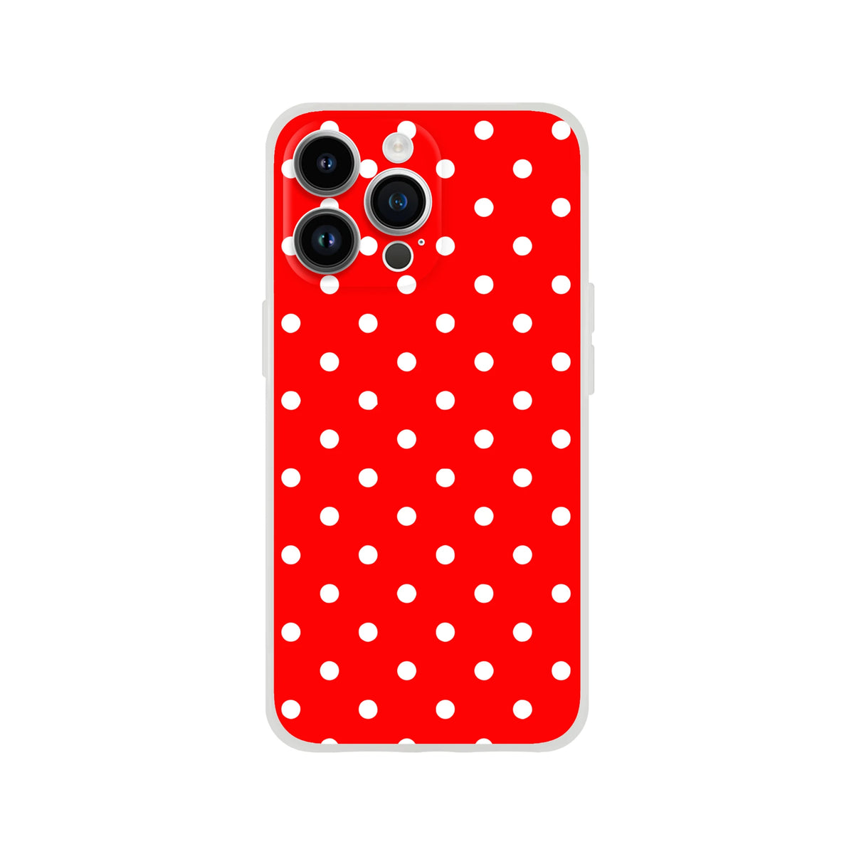 Retro red and white polka dot iPhone case with shock-absorbing TPU shell for models 13-16.