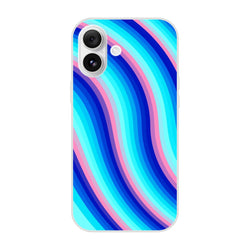 Blue and pink retro wave iPhone case for iPhone 13–16 with groovy Y2K swirl and a matte finish.